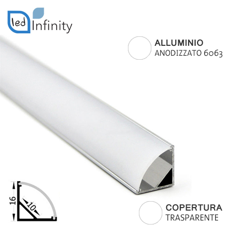 Profilo alluminio led angolare per strisce LED trasparente 2 metri