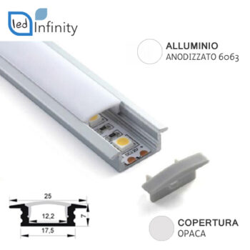 Profilo alluminio angolare 2mt per strisce LED con copertura opaca